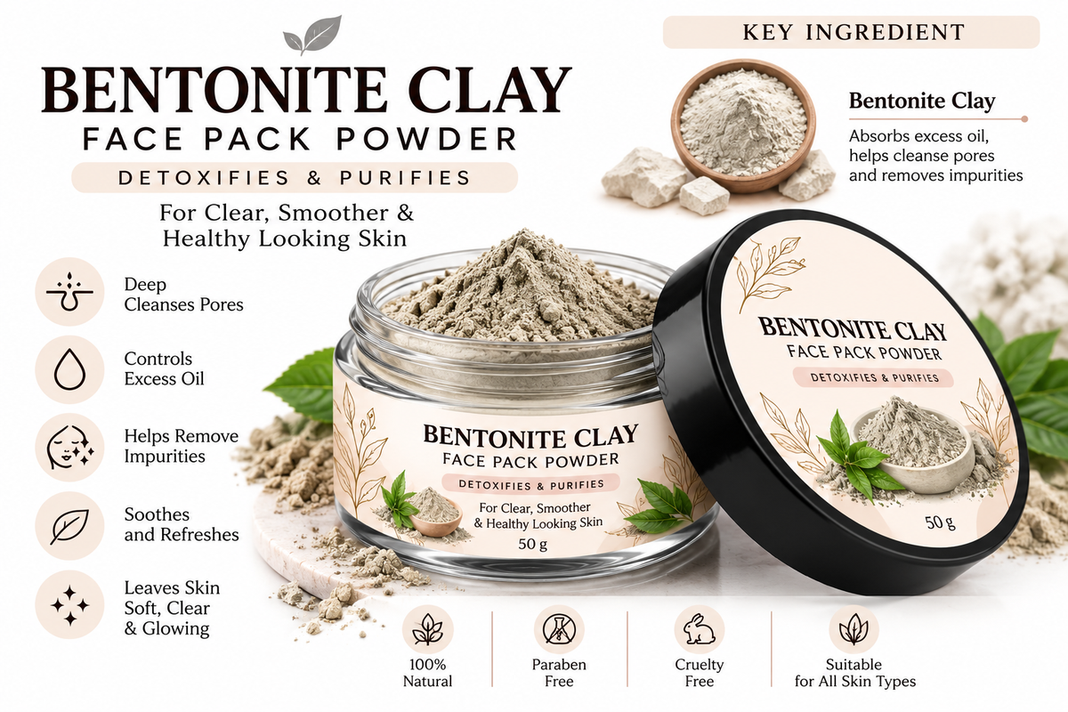 NAINAÉ Bentonite Clay Face Pack Powder – Deep Cleansing & Oil Control | 50 g