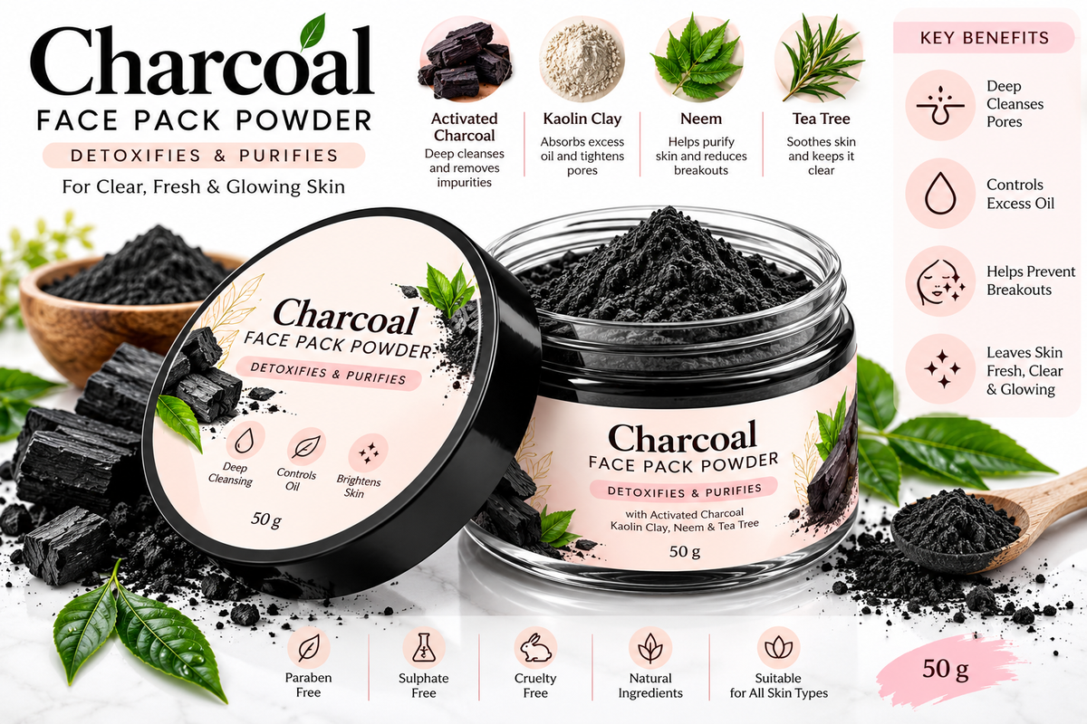 NAINAÉ Charcoal Face Pack Powder – Deep Cleansing & Oil Control for Fresh, Clear-Looking Skin | 50 g