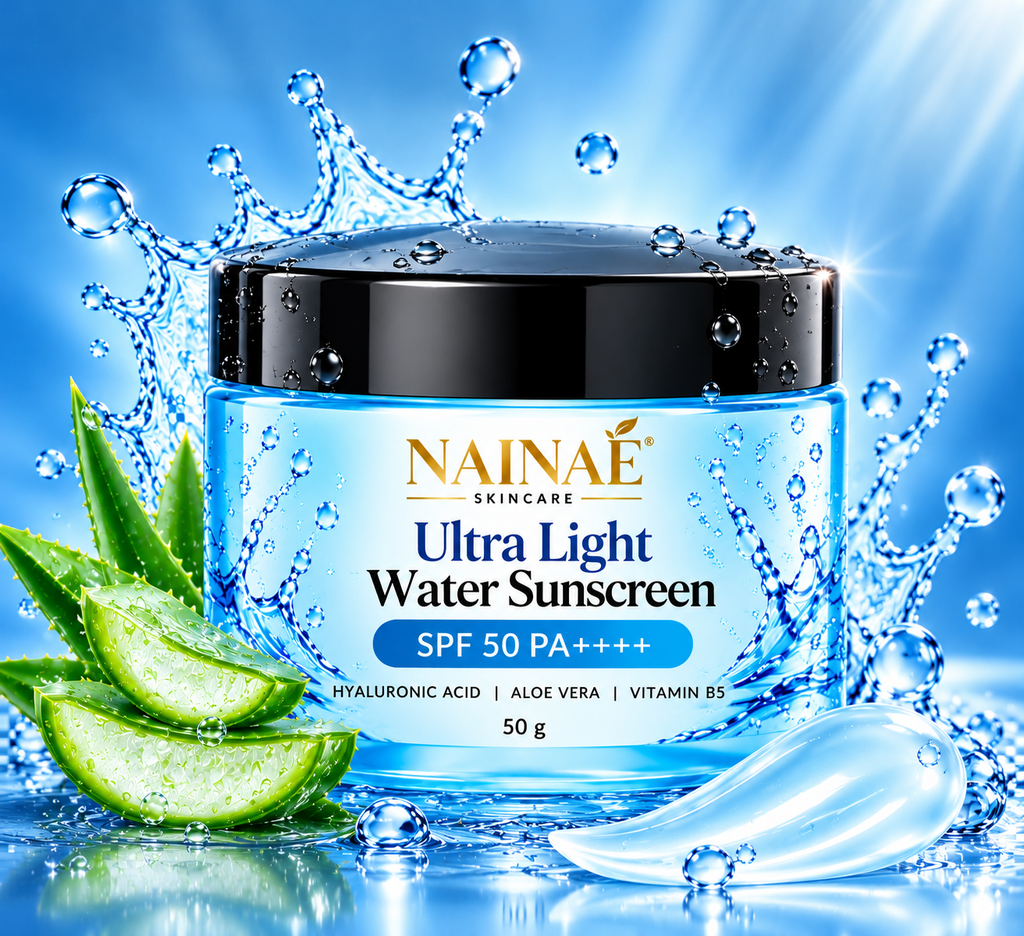 NAINAÉ Ultra Light Water Sunscreen SPF 50 PA++++ | With Hyaluronic Acid, Aloe Vera & Vitamin B5 | Hydrating & Lightweight Sunscreen for Face | 50g