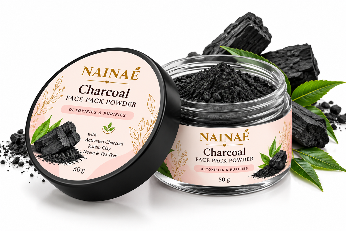 NAINAÉ Charcoal Face Pack Powder – Deep Cleansing & Oil Control for Fresh, Clear-Looking Skin | 50 g