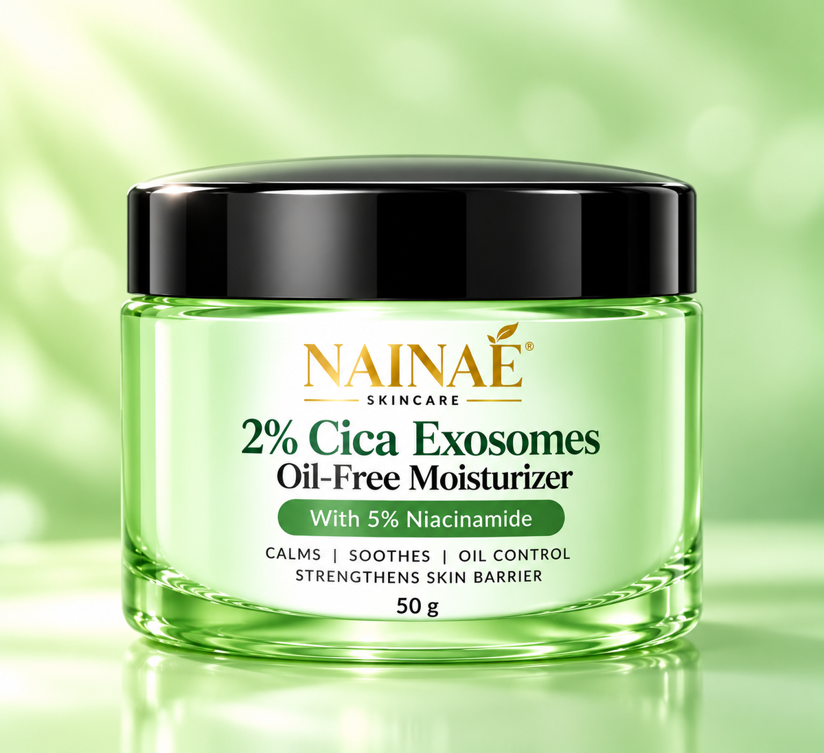 NAINAÉ 2% Cica Exosomes Oil-Free Moisturizer with 5% Niacinamide | Lightweight Hydrating Face Cream for Oily & Acne-Prone Skin | Soothes Skin, Controls Excess Oil & Supports Skin Barrier | 50g