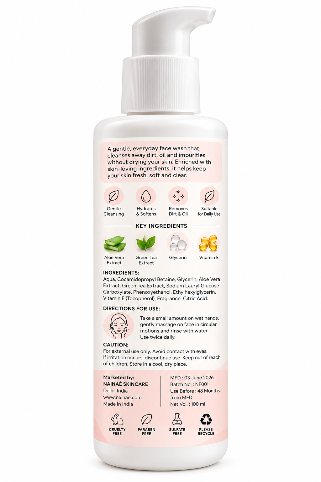 NAINAÉ Gentle Cleansing Face Wash – 100 ml