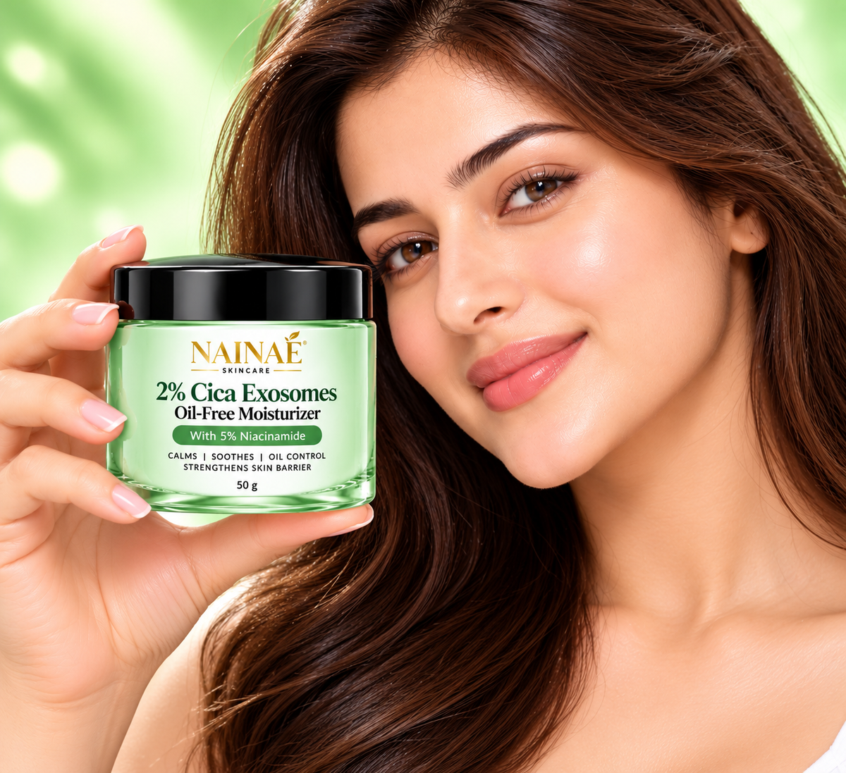 NAINAÉ 2% Cica Exosomes Oil-Free Moisturizer with 5% Niacinamide | Lightweight Hydrating Face Cream for Oily & Acne-Prone Skin | Soothes Skin, Controls Excess Oil & Supports Skin Barrier | 50g